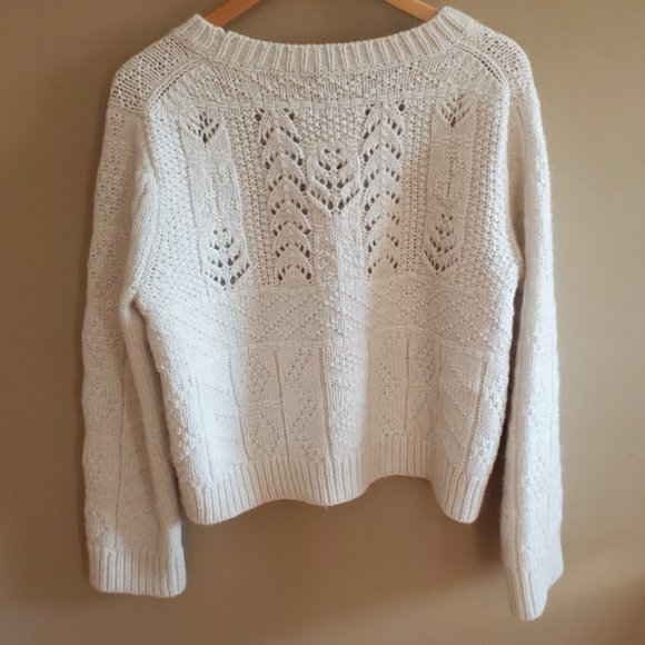 J. Crew Cream Semi Crop Cable Knit Sweater sz M - Picture 7 of 8
